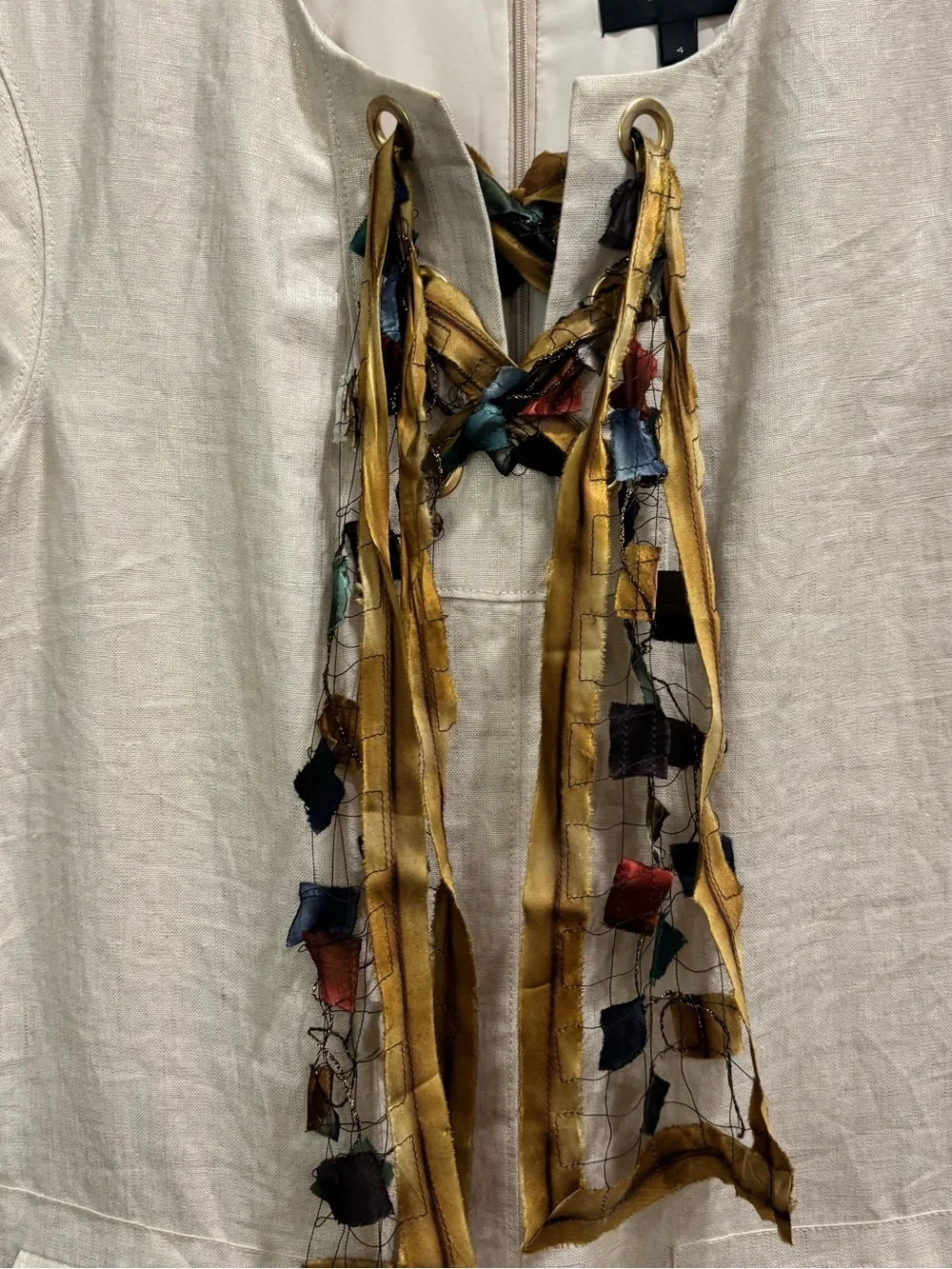 J. Crew Multicolor Silk scarf Ribbon Embellished Dress Trim